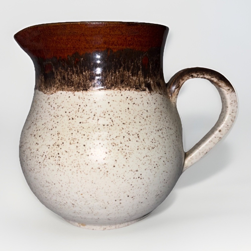 Vintage Large 6" Speckled Stoneware Pitcher Brown Drip Glaze Jug